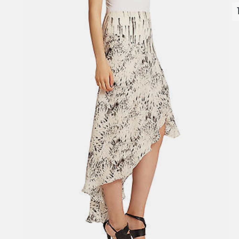 Haute Hippie Cream and Black High-Low Printed Silk Skirt